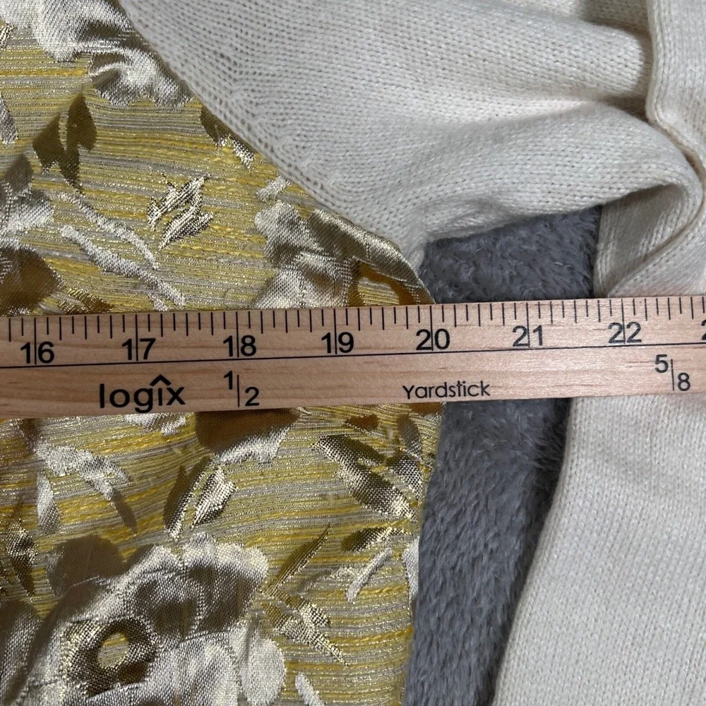 Anthropologie Pullover Womens Small Ivory Gold Leaf Brocade Front Glitter Floral